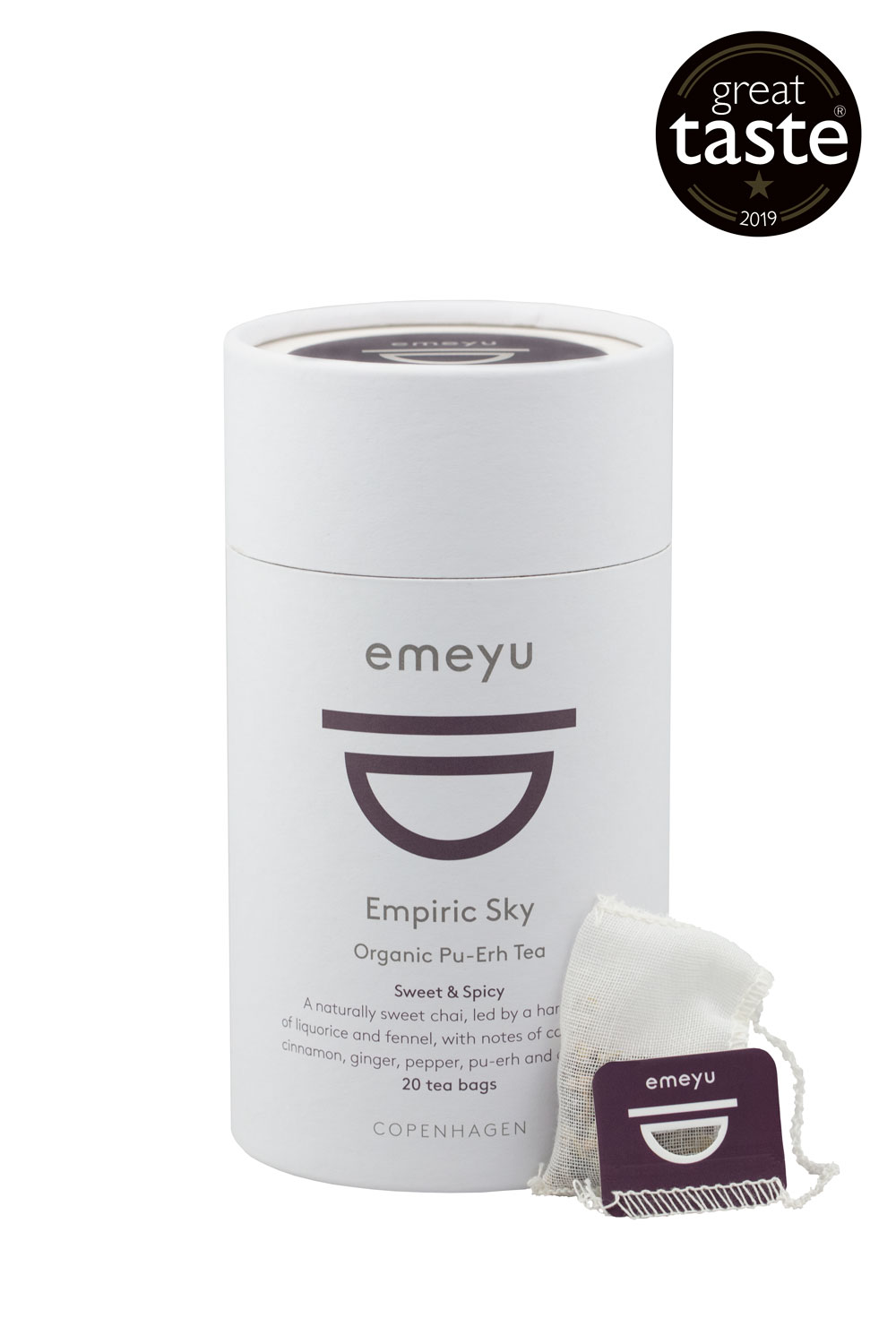 Empiric Sky organic Chai tea with spices and Puerh tea in 20 cotton teabags microplastfree and GMO-free in sustainable packaging