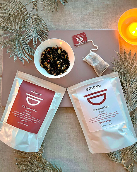 Økologisk Christmas Tea eller Jule Te i både løs vægt eller i teposer.